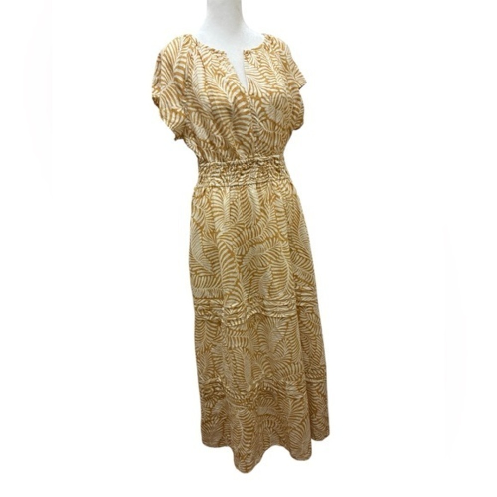 Rachel Zoe Cream and Mustard Leaf-Print Maxi Dress
